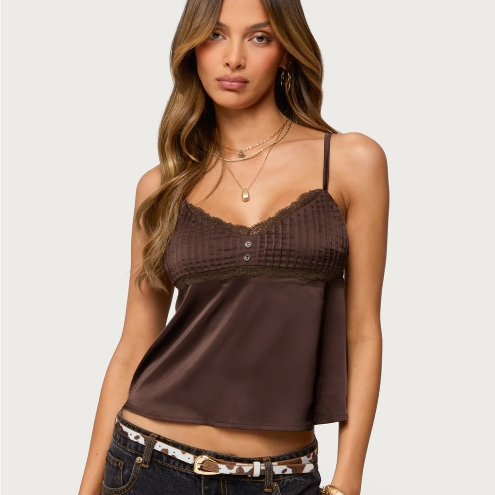 Edikted Chocolate Lace Detail Tank Top